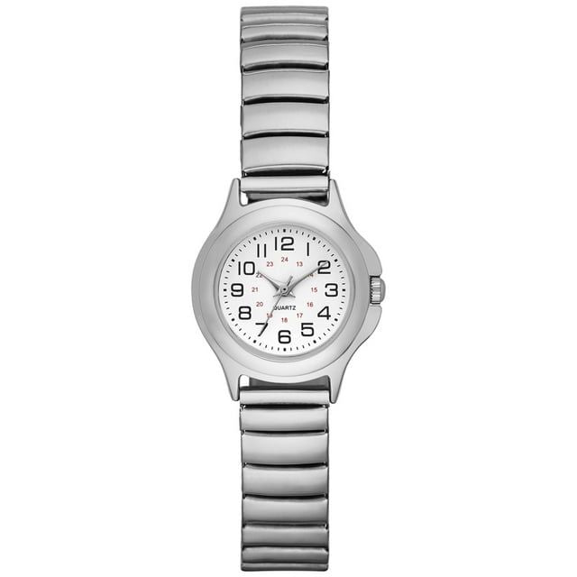 Time and Tru Women's Round Silver Tone Watch with Expansion Strap