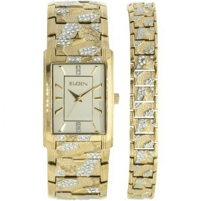 Elgin Adult Male Analog Watch and Bracelet Set in Gold Bark Pattern (FG16001GTST)