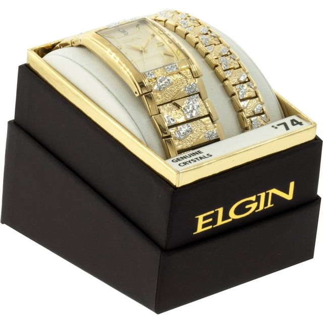 Elgin Adult Male Analog Watch and Bracelet Set in Gold Bark Pattern (FG16001GTST)