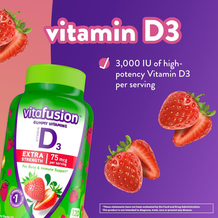 Vitafusion Extra Strength Vitamin D3 Gummy Vitamins; Strawberry Flavored; 120 Count