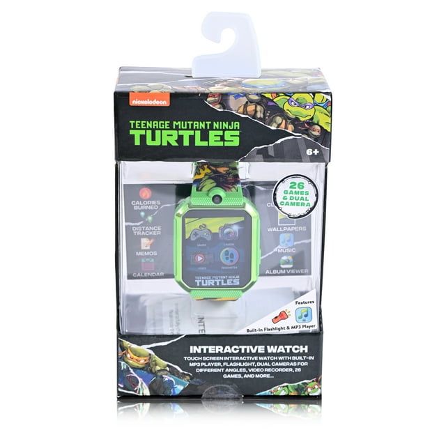 Nickelodeon Teenage Mutant Ninja Turtles Unisex Touchscreen Smart Watch with Silicone Strap and Metallic Green Case 42MM