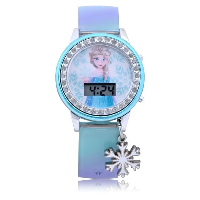 Disney Frozen Girls Flashing LCD Blue Ombre Silicone Watch, Bracelet and Hair Accessory 3 Piece Set