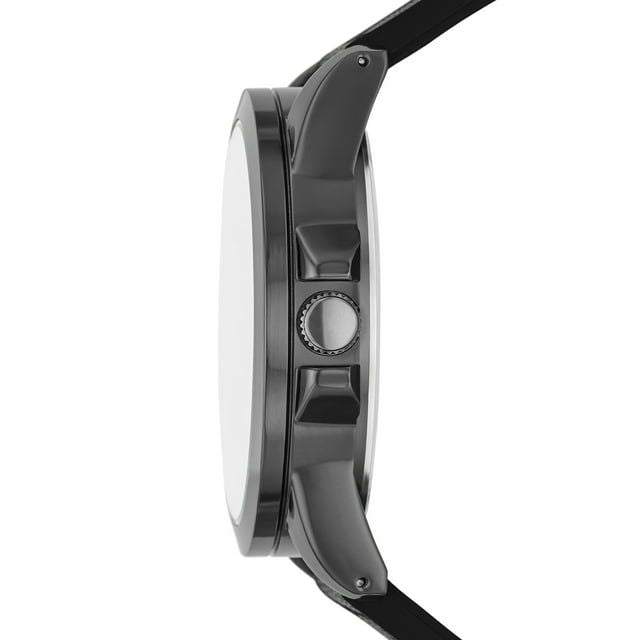 George Men's Watch Set: Gunmetal Case, Black Dial, Textured Vegan Leather Band, Braided PU Band, Stretchy Bead Bracelet (FMDXGE038).