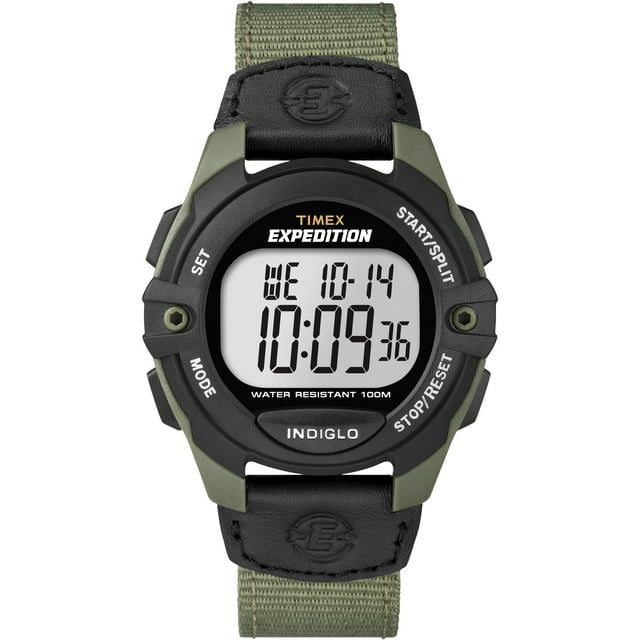 Timex Men's Expedition Digital CAT 41mm Watch ¨C Green & Black Case with Black Fabric & Leather Strap