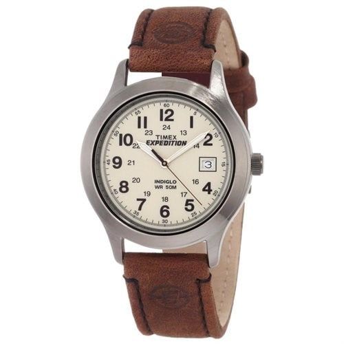 Timex Mens Expedition Metal Field Watch, Brown Leather Strap