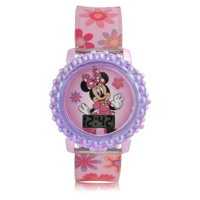 MN4470WM Minnie Flashing Lights LCD Watch with Printed Strap