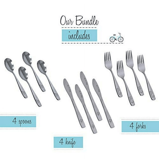 Kids and Toddler Utensils Silverware Set ¨C 12-Piece Toddler Silverware Includes 3 Forks 3 Spoons and 3 Kid-Friendly Knives - kids Cutlery Metal Flatware Set for Preschooler Baby Child Toddler