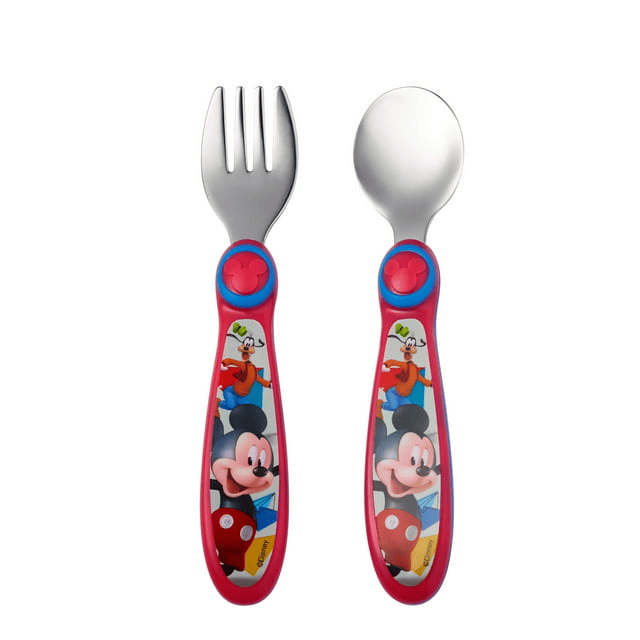 Disney Mickey Mouse Easy Grasp Fork & Spoon, Stainless Steel Toddler Flatware, 9 Months +