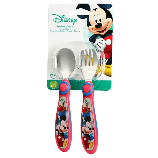 Disney Mickey Mouse Easy Grasp Fork & Spoon, Stainless Steel Toddler Flatware, 9 Months +