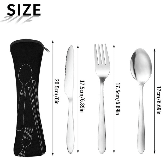 HEQUSIGNS Cutlery Set with Portable Pouch Case, 2 Pack Portable Travel Flatware Set Knife, Fork, Spoon, 6Pcs Portable Travel Stainless Steel Tableware for Outdoor Travel Picnic Office School Lunch Box