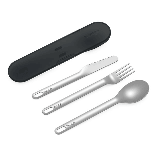 Bentgo Stainless Travel Utensil Set - Reusable 3-Piece Silverware Set with Carrying Case, High-Grade Premium Steel, BPA-Free Case, Eco-Friendly - Ideal for Travel, Camping, and Office Use (Carbon)