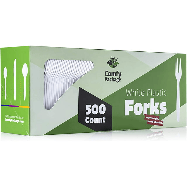 Comfy Package Plastic Forks Bulk Pack Heavy Duty Disposable Silverware, White 500-Pack