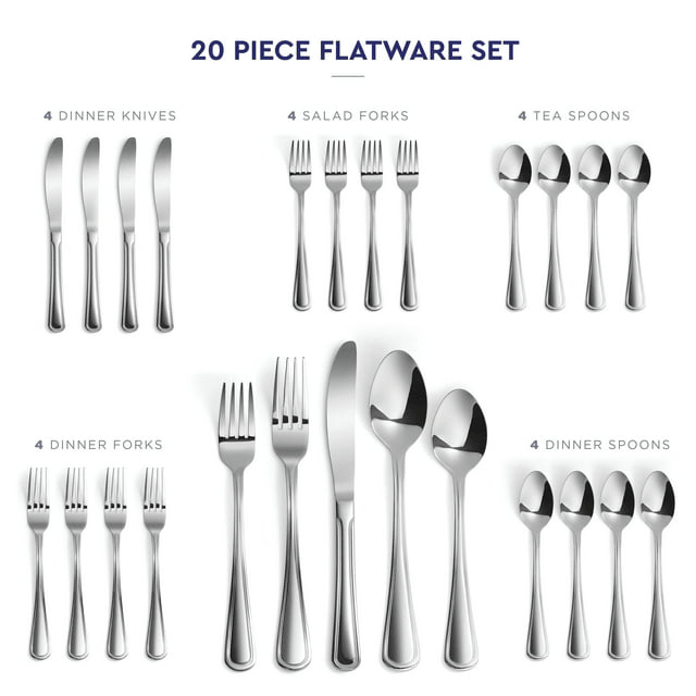 20-Piece Flatware Set - Extra Thick Heavy Duty - 18/10 Stainless Steel Silverware Sets, Set For 4 Flatware Sets