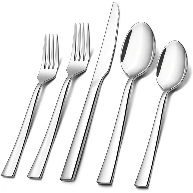 40-Piece Silverware Set, Vesteel Stainless Steel Flatware Set Service for 8, Modern Tableware Cutlery Set for Home and Restaurant, Square Edge & Mirror Finish, Dishwasher Safe