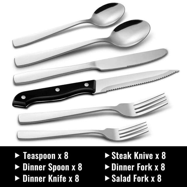 48-Piece Silverware Set with Steak Knives for 8, Stainless Steel Flatware Cutlery Set For Home Kitchen Restaurant Hotel, Kitchen Utensils Set, Mirror Polished, Dishwasher Safe