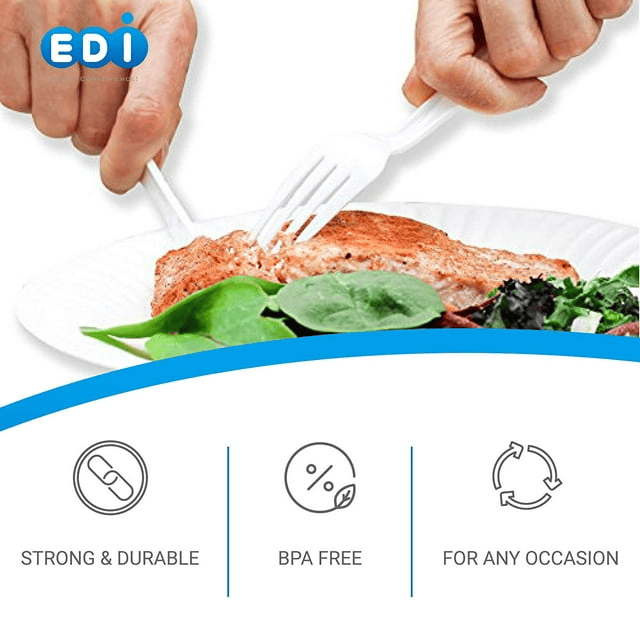 EDI Disposable Plastic Cutlery Set,70 Forks,70 Knives,70 Spoons, White, 210 Count