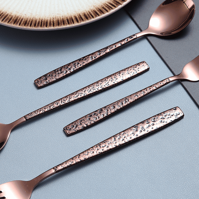 ReaNea Rose Gold Silverware Serving Set 10-Pieces, Stainless Steel Flatware Cutlery Serving Utensil Set