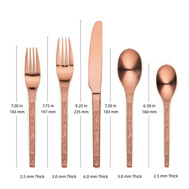 Ornative Flatware - Eve - Matte Copper, 18/0 Stainless Steel Flatware 20-Piece Set, Service for 4