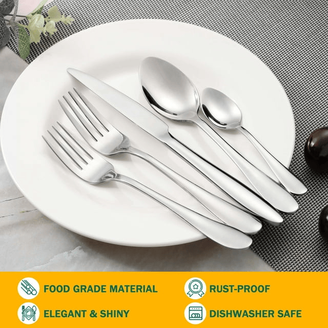 Walchoice 65 Piece Silverware Set with Serving Set, Stainless Steel Flatware Cutlery Set for Home, Metal Eating Utensils Service for 12