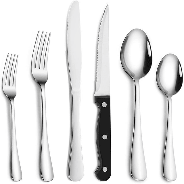 Cibeat 24-Piece Silverware Set with Steak Knives, Stainless Steel Flatware Set, Kitchen Cutlery Set for 4, Include Steak Knife/Fork/Spoon, Dishwasher Safe