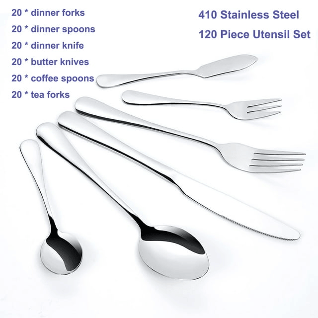 120 Piece Flatware Set for Wedding or Restaurant, Silverware Set for 20 People, Stainless Steel Flatware Sets, Mirror Polished Cutlery Utensil Set, Include Forks Spoons Knife Set, Dishwasher Safe