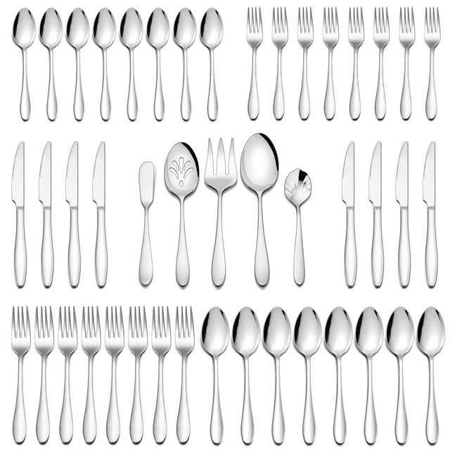 Walchoice 45 Piece Silverware Set with Serving Set, Stainless Steel Flatware Cutlery Set for Home, Metal Eating Utensils Service for 8