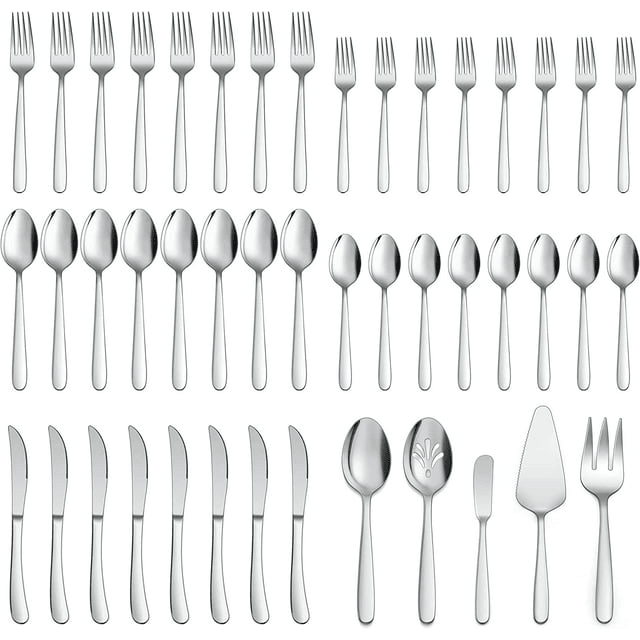 Vesteel 45 Piece Modern Silverware Set with Serving Utensils, Stainless Steel Flatware Cutlery Set for 8, Eating Utensils Tableware Include Forks Knives Spoons, Heavy Duty & Mirror Finished