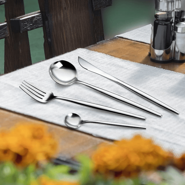 Modern Adaline Silverware Royal Cutlery Set By Bruntmor - 16 Piece Flatware Set - Service For 4 Superior Quality 18/10 Stainless Steel - Shiny Finish