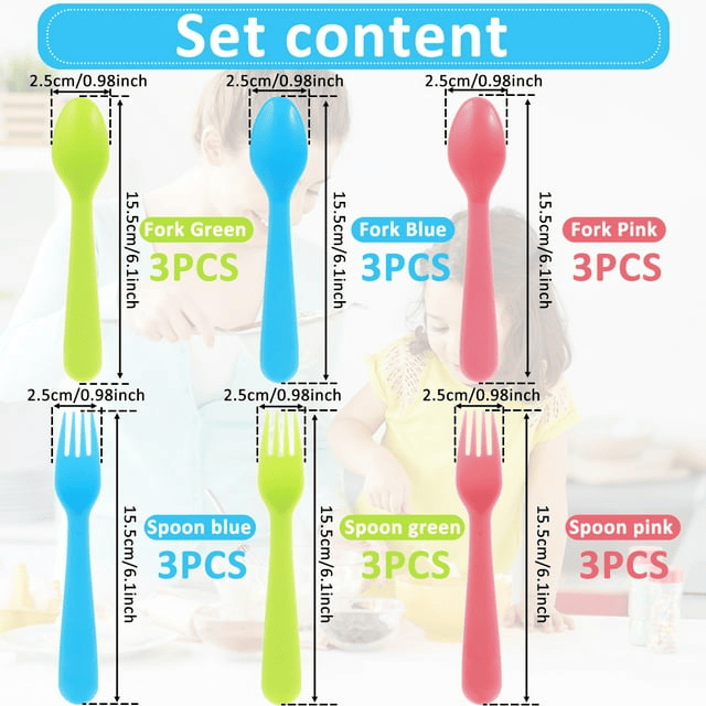 Tcwhniev Kids Silverware, 18Pieces Toddler Utensils,Reusable Kids Forks and Spoons Set, Kids Utensils Set for LunchBox, 6x Safe Forks,6 x Children Spoons