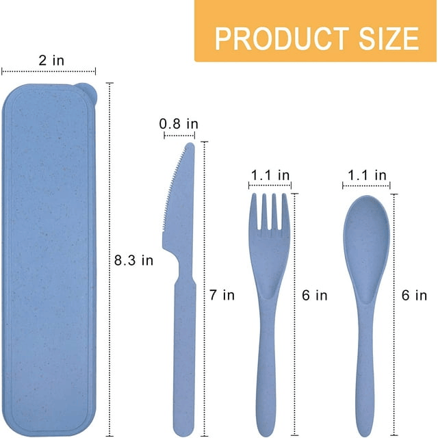 2 Pack Reusable Travel Utensils Set with Case, Wheat Straw Portable Knife Fork Spoons Tableware, Eco-Friendly Cutlery for Kids Adults Travel Picnic Camping Utensils, Blue and Pink