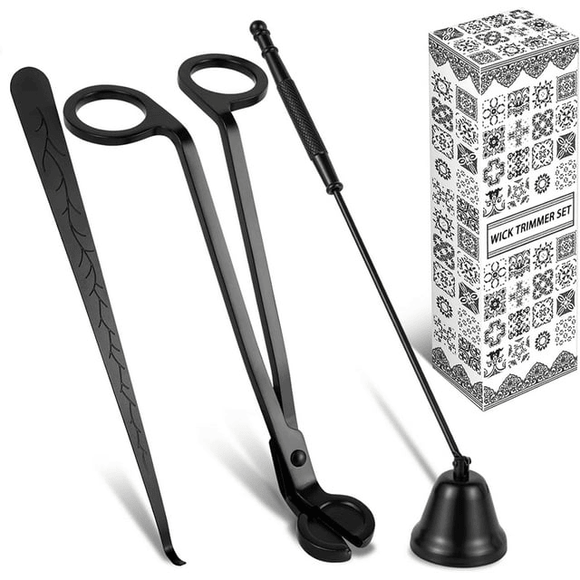 Arroyner 3-Pack Candle Accessory Set, Candle Wick Trimmer, Bell Shaped Candle Wick Dipper, Candle Snuffer, Oil Lamp Scissor Cutter Tool with Gift Package(Black)