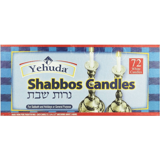 Yehuda 3 Hour White Shabbos Candles 72 Count Traditional Shabbat Candles, Dinner Table Candles, Household Candles