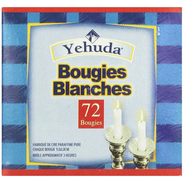 Yehuda 3 Hour White Shabbos Candles 72 Count Traditional Shabbat Candles, Dinner Table Candles, Household Candles