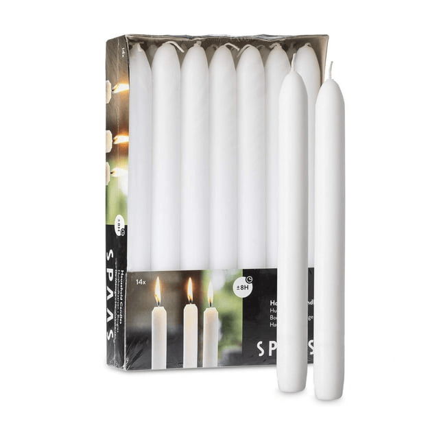 SPAAS White Dinner Candle Sticks - 14 Pack | 9 Inch Tall White Candlesticks - Burning 8 Hours | Unscented Premium Wax Tall Candlesticks for Home Decoration, Wedding, Holiday and Parties