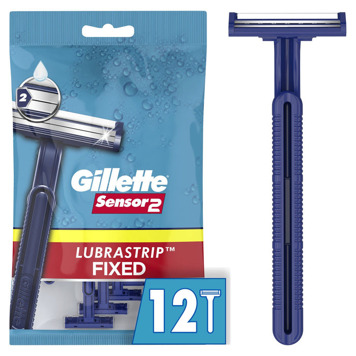 Gillette Sensor2 Fixed Head Men's Disposable Razors; 12 Count