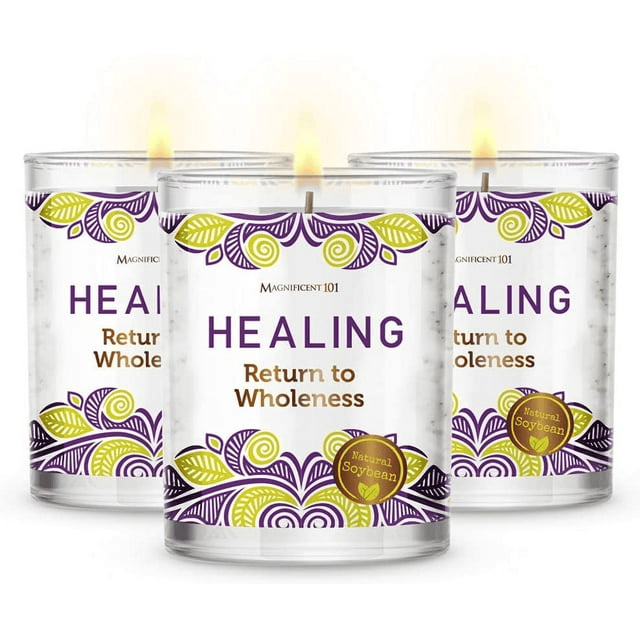 Magnificent 101 Long Lasting Healing Set of 3 Aromatherapy Candles | 3.5 Oz Each - 42 Hour Burn Time | Soy Wax Smudge Candle for Spiritual Meditation & Manifestation