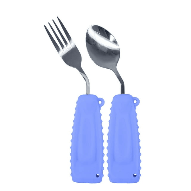 Ehucon Adaptive Utensils,Weighted Spoon and Fork Set for Handicaps ,Tremors Parkinsons Limited or Weak Grasp Elderly,Ergonomic Cutlery with Silicon Non-Slip Easy Grip Handles(Purple,Right Hand,2 PCS)