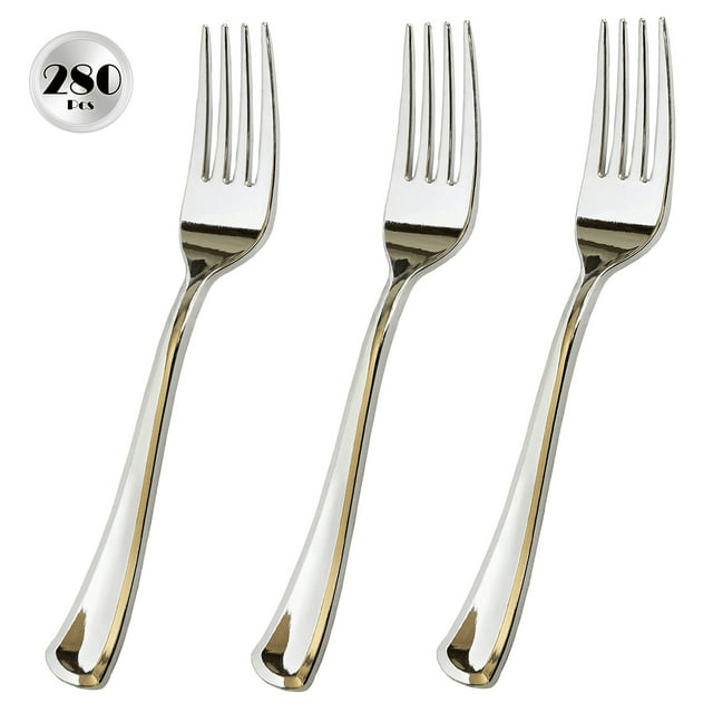 JL Prime 280 Piece Silver Plastic Forks Set, Re-Usable Recyclable Plastic Forks, Silver Plastic Forks, Great for Wedding, Anniversary, Rehearsal, Shower Events