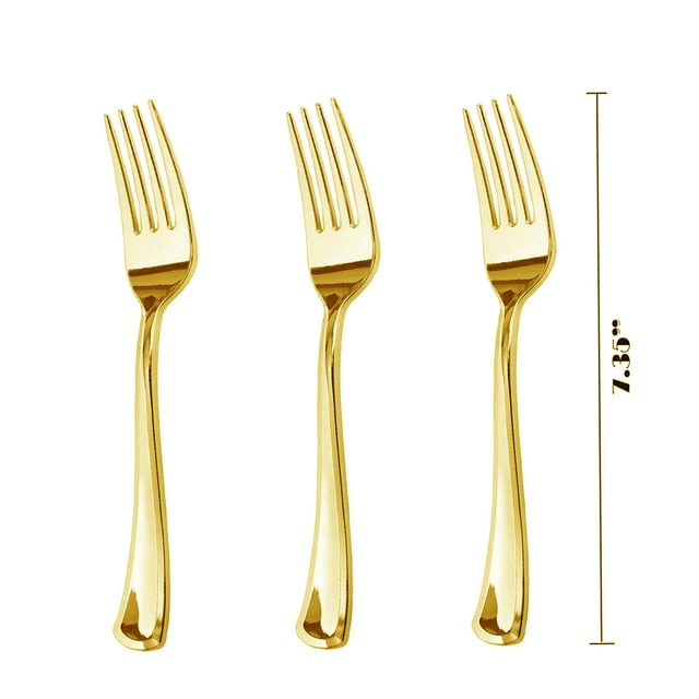 JL Prime 100 Piece Gold Plastic Forks Set, Re-Usable Recyclable Plastic Forks, Gold Plastic Forks, Great for Wedding, Anniversary, Rehearsal, Shower Events