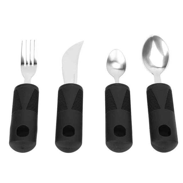 Weighted Utensils, Anti Shaking 4 Pieces Stainless Steel Hanging Hole Parkinsons Utensils For Parkinson