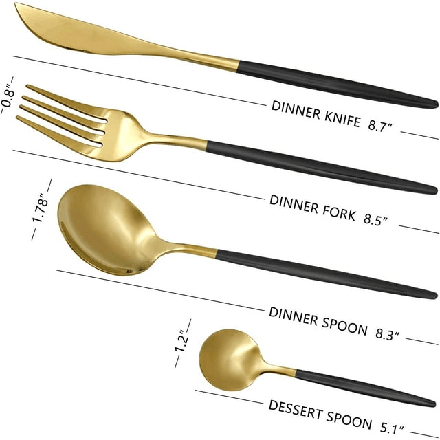 24-Piece Flatware Set, Gold Flatware Set for 6 , Black and Gold Flatware, Stainless Steel Knife Fork Spoon, Home Dinnerware Tableware Set for 6, Cutlery Set, Include Knives/Forks/Spoons Gold/Black