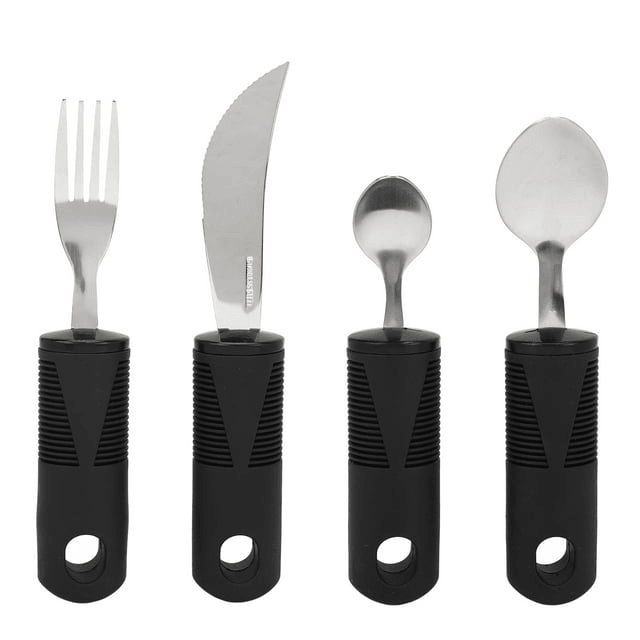 Weighted Utensils, Parkinsons Utensils Rubber Handle 4 Pieces Nonslip Grip For Parkinson