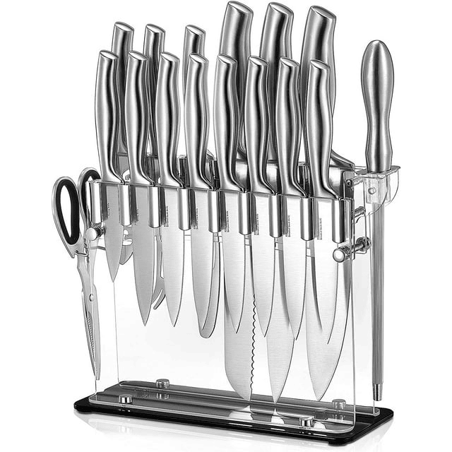 Knife Set 17 Pieces Stainless Steel Hollow Handle Cutlery Block Set