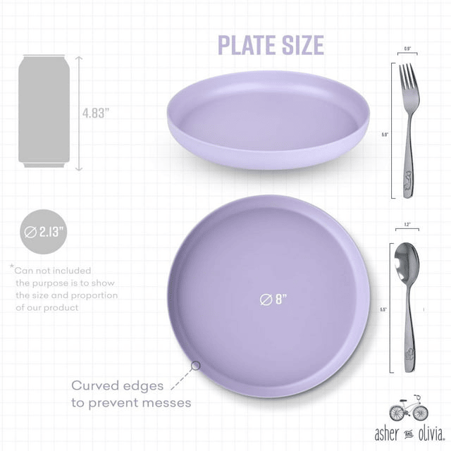 Bamboo Plates and Stainless Steel Silverware Set ¨C (12-Piece) 4 Plates 8 Inch, 4 Forks and 4 Spoons ¨C Eco-Friendly BPA Free, Self Feeding Dishwasher Safe Tableware Set for Preschooler Toddler and Kids