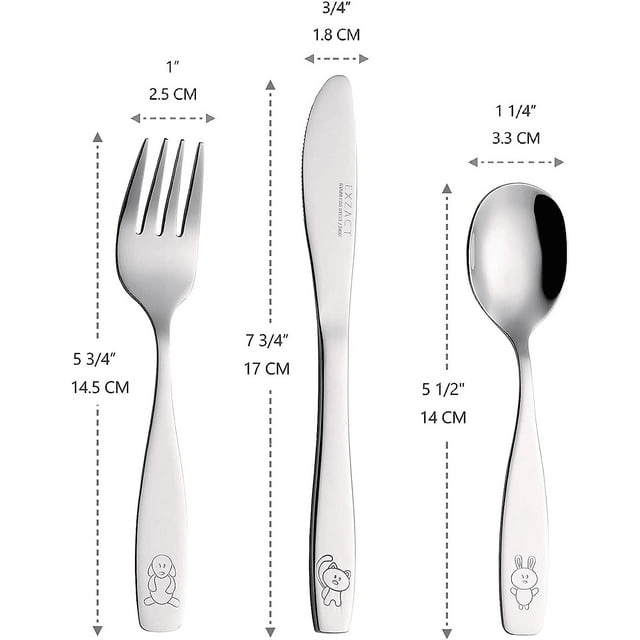 Exzact Children Flatware 6pcs Stainless Steel Silverware Set - Engraved Dog Cat Bunny Design