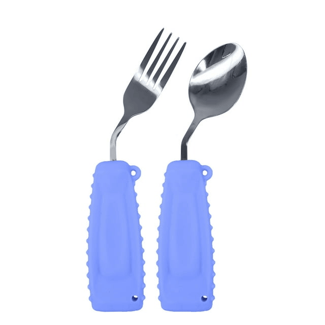 Ehucon Adaptive Utensils,Weighted Spoon and Fork Set for Handicaps ,Tremors Parkinsons Limited or Weak Grasp Elderly,Ergonomic Cutlery with Silicon Non-Slip Easy Grip Handles(Purple,Left Hand,2 PCS)