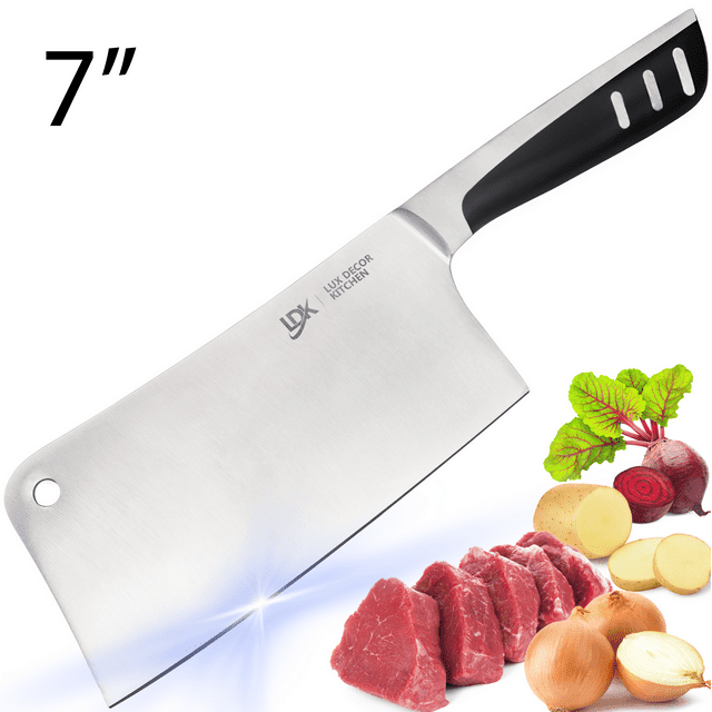 Lux Decor Kitchen Butcher Knife Stainless Steel - 7 Inch Multi Purpose Best for Home Kitchen and Restaurants Chef Knife Heavy Duty Chopper Meat Cleaver