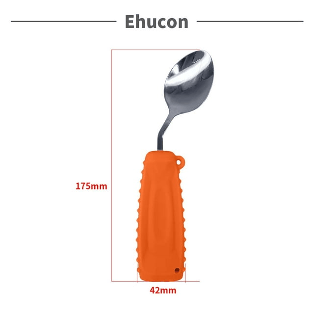 Ehucon Adaptive Utensils,Weighted Spoon for Handicaps, Tremors Parkinsons Limited Elderly Ergonomic Cutlery with Silicon Non-Slip Easy Grip Handles(Left Hand)