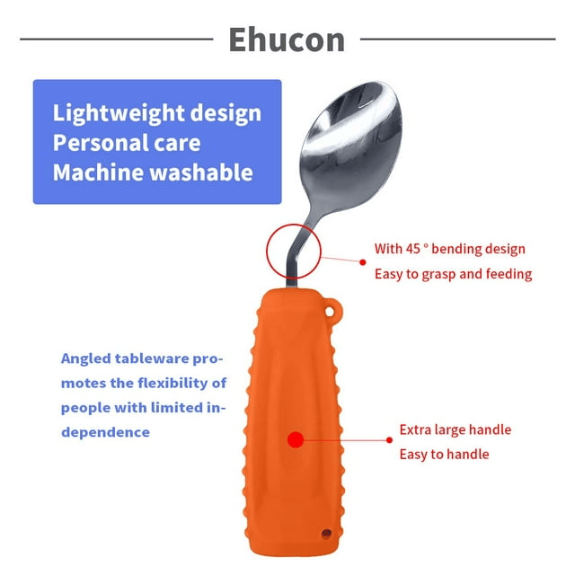 Ehucon Adaptive Utensils,Weighted Spoon for Handicaps, Tremors Parkinsons Limited Elderly Ergonomic Cutlery with Silicon Non-Slip Easy Grip Handles(Left Hand)