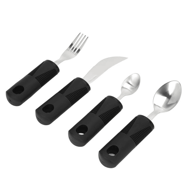 Weighted Utensils, 4 Pieces Anti Shaking Stainless Steel Parkinsons Utensils For Elderly